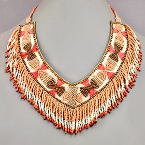 Beaded Coral Collar Necklace